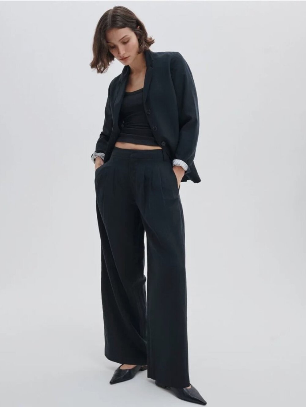 Rag & Bone Chappell Tailored Linen Wide Leg Pants Dark Navy – Women's Size 4